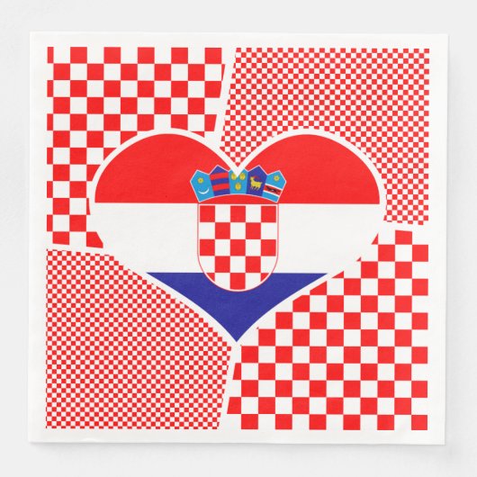 Kroatische Flagge mit Schachbretts Collage Serviette (Vorderseite)