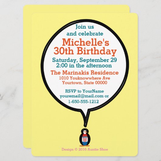 Kroatische Flagge - Vortrag von Frau Penguin Perso Einladung (Vorne/Hinten)