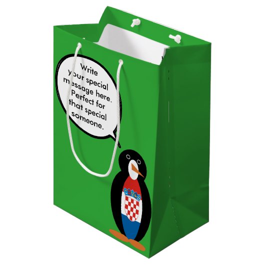 Kroatische Flagge - Vortrag von Frau Penguin Perso Mittlere Geschenktüte (Vorderseite Schrägansicht)
