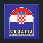 Kroatische Flaggenmarke gestört Vintag Magnet<br><div class="desc">Kroatien leidet unter einem Emblem mit der Flagge und dem Wappen.</div>