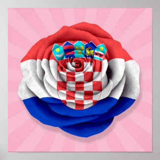 Kroatische Rose-Flagge auf Rosa Poster