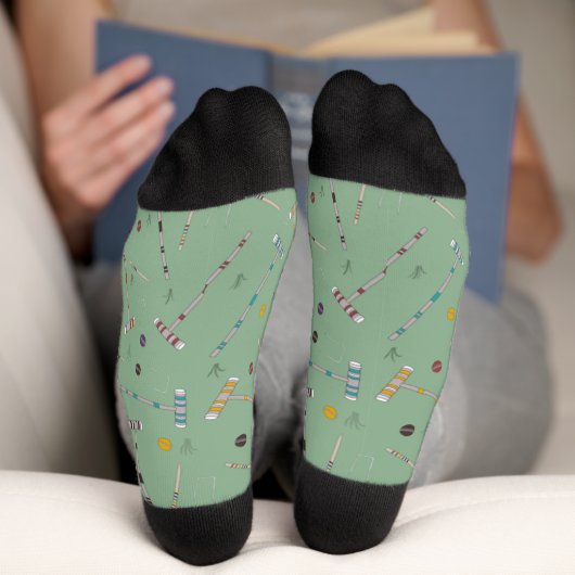 Krocket-Spiel Rasenspiele Jade Grün Gemustert Socken (Unterseite)