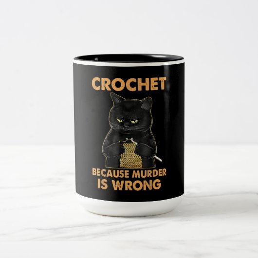 Krockette, weil Mord ist falsch schwarze Katze Zweifarbige Tasse (Mittel)