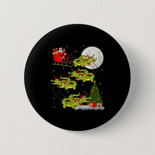 Krokodil Alligatoren Weihnachtsmann Schlitten Flie Button (Vorderseite)