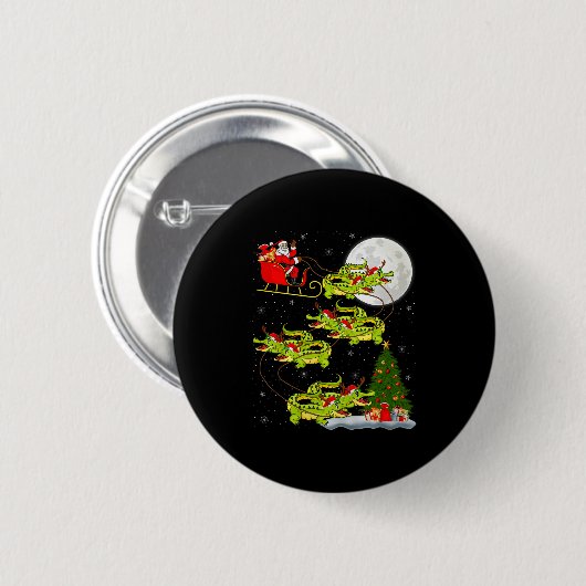 Krokodil Alligatoren Weihnachtsmann Schlitten Flie Button (Vorne & Hinten)