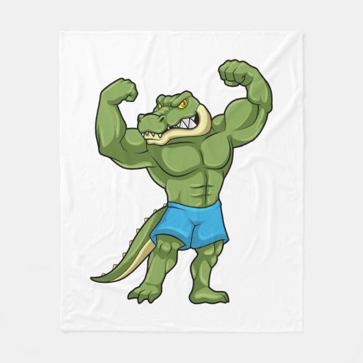 Krokodil als Bodybuilder extrem Fleecedecke (Vorderseite)