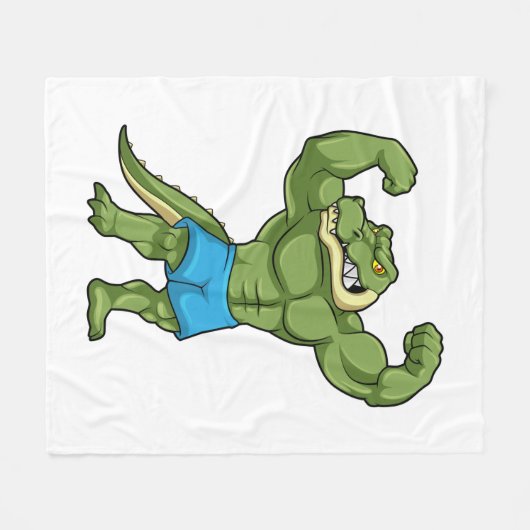 Krokodil als Bodybuilder extrem Fleecedecke (Vorderseite (Horizontal))