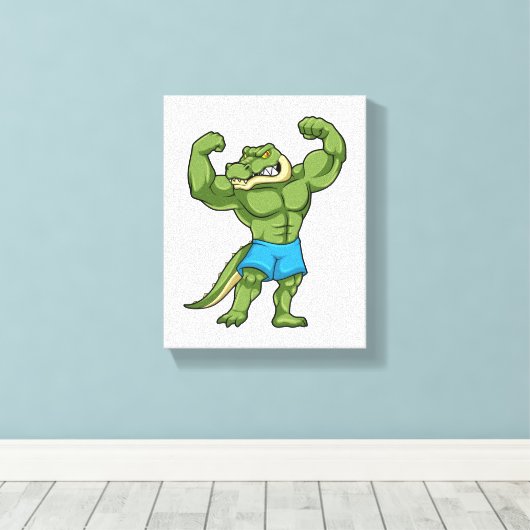 Krokodil als Bodybuilder extrem Leinwanddruck (Insitu (Holzboden))