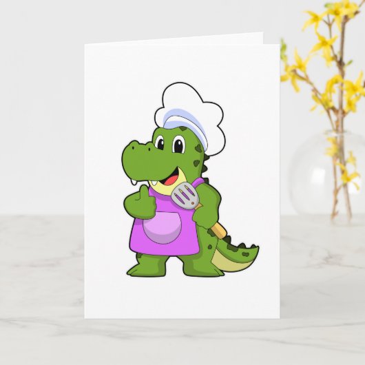 Krokodil als Koch mit Spatula Karte (Gelbe Blume)