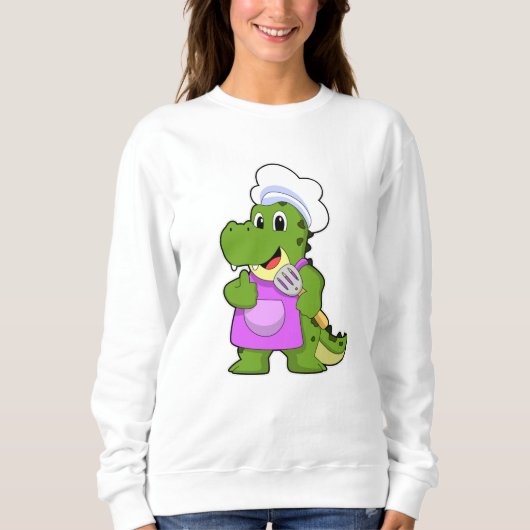Krokodil als Koch mit Spatula Sweatshirt (Vorderseite)