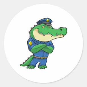 Krokodil als Polizeibeamter mit Polizeiuniform Runder Aufkleber