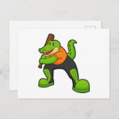 Krokodil am Cricket mit Cricket-Schläger Postkarte (Vorne/Hinten)