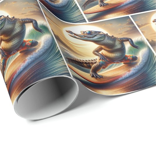 Krokodil auf der Surfbrett Geschenkpapier (Rolleneckpunkt)