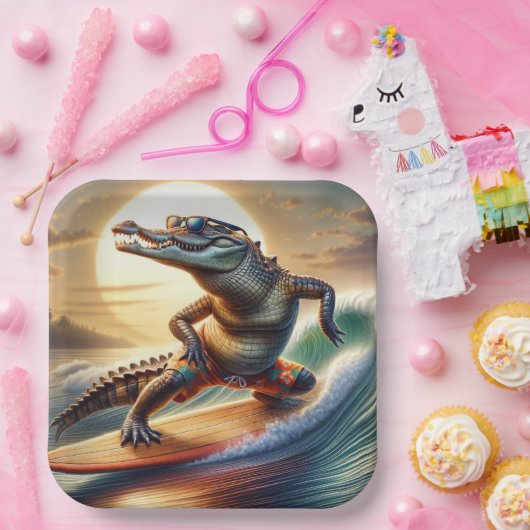 Krokodil auf der Surfbrett Pappteller (Party)
