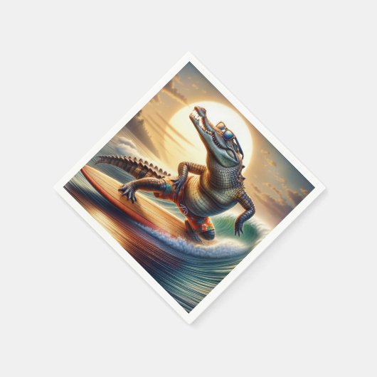 Krokodil auf der Surfbrett Serviette (Ecke)