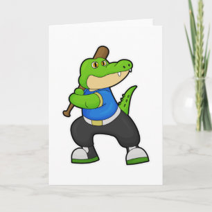 Krokodil beim Baseball mit Baseballschläger Karte