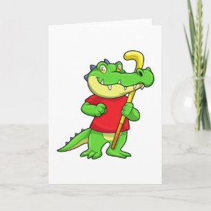 Krokodil beim Feldhockey mit Hockeyschläger Karte