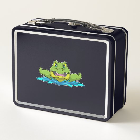 Krokodil beim Schwimmen im Wasser Metall Brotdose (Rückseite)