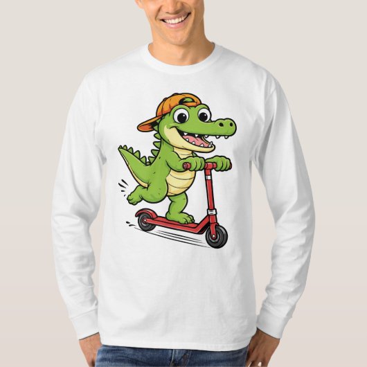 Krokodil fährt Roller T-Shirt (Vorderseite)