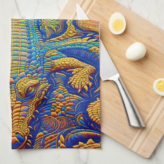 Krokodil Farbig  Geschirrtuch (Viertel Falte)