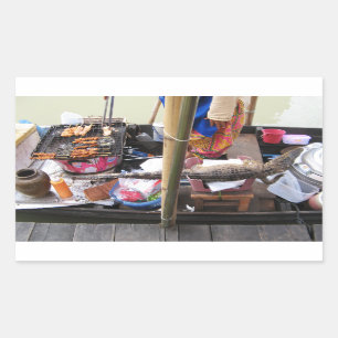 Krokodil-Fleisch GRILLEN… Thailand-Straßen-Nahr Rechteckiger Aufkleber