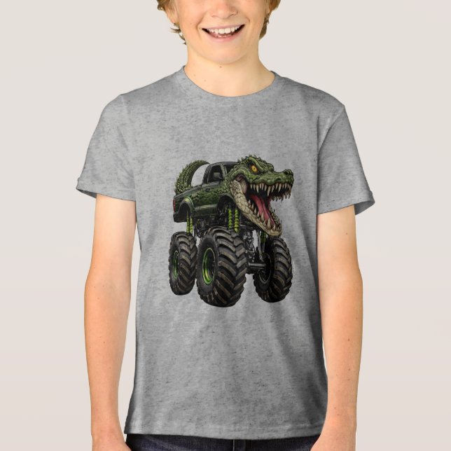 Krokodil-Gelände-Monstertruck Tri-Blend Shirt (Vorderseite)