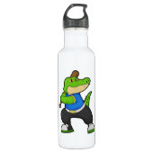 Krokodil im Baseball mit Baseballschläger Edelstahlflasche (Vorderseite)