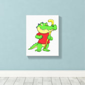 Krokodil im Feldhockey mit Stick Leinwanddruck (Insitu (Holzboden))