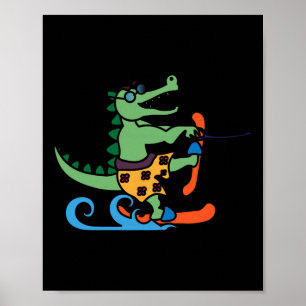 Krokodil-Liebhaber Skifahren Alligator Reptil Wass Poster