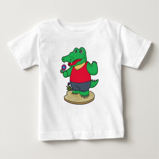 Krokodil mit Blume Baby T-shirt (Vorderseite)