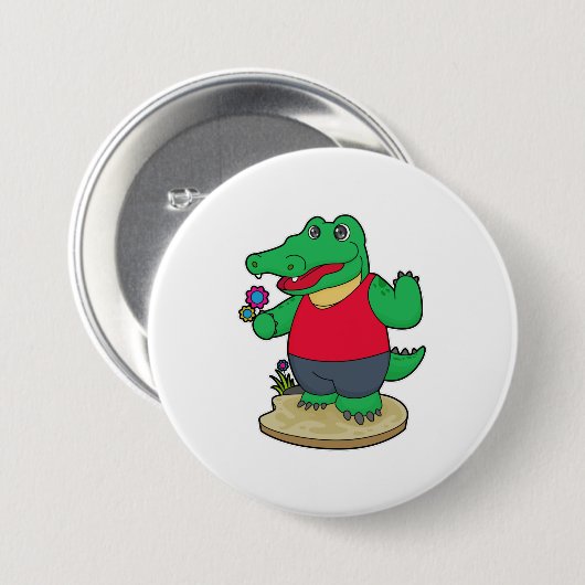 Krokodil mit Blume Button (Vorne & Hinten)