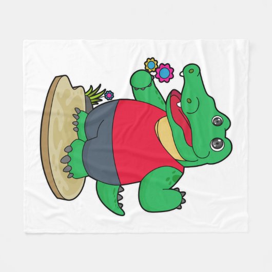 Krokodil mit Blume Fleecedecke (Vorderseite (Horizontal))