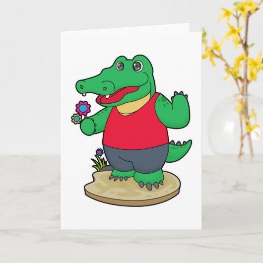 Krokodil mit Blume Karte (Gelbe Blume)
