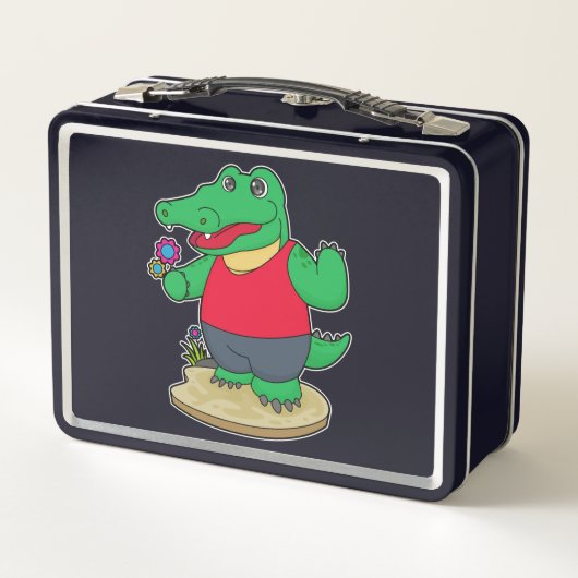 Krokodil mit Blume Metall Brotdose (Rückseite)