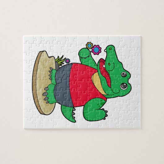 Krokodil mit Blume Puzzle (Horizontal)