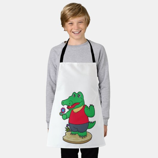 Krokodil mit Blume Schürze (Getragen)