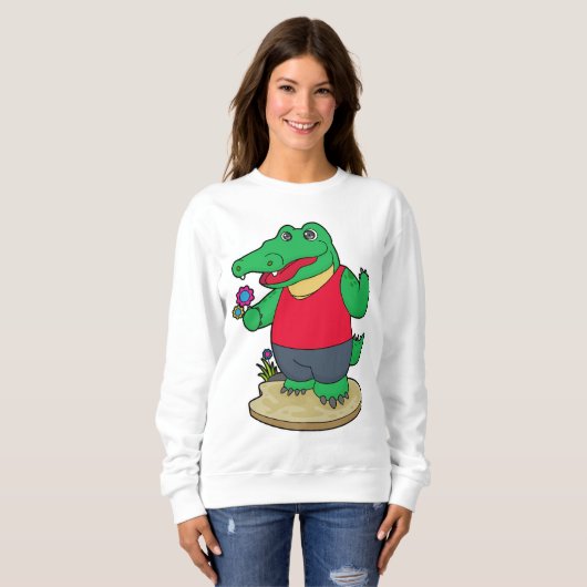 Krokodil mit Blume Sweatshirt (Vorne ganz)