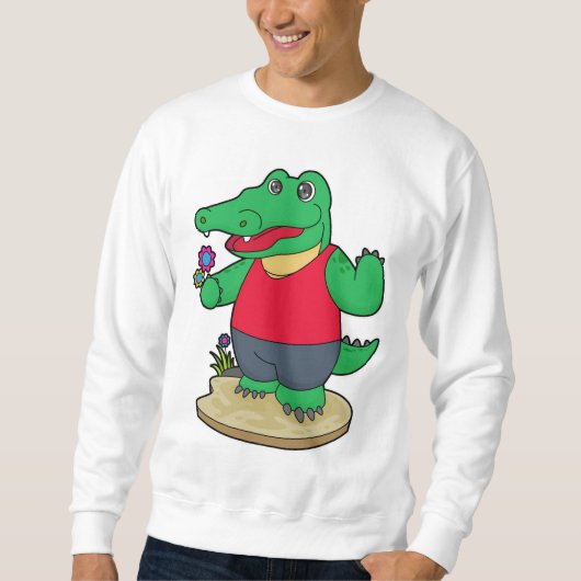 Krokodil mit Blume Sweatshirt (Vorderseite)