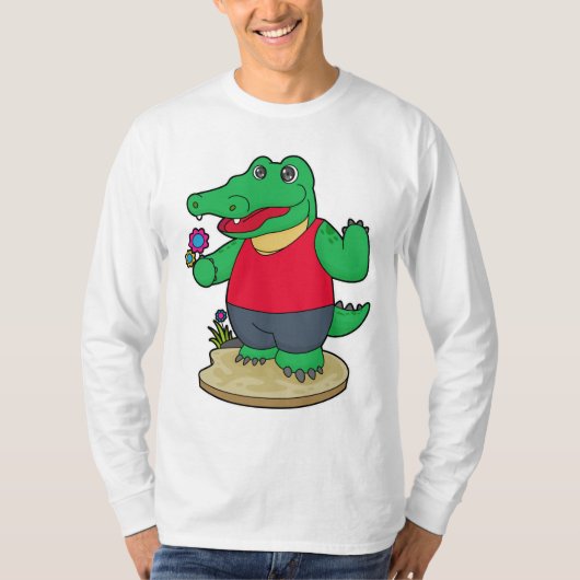 Krokodil mit Blume T-Shirt (Vorderseite)