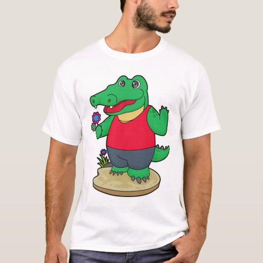 Krokodil mit Blume T-Shirt (Vorderseite)