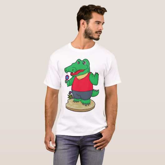 Krokodil mit Blume T-Shirt (Vorne ganz)