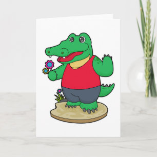 Krokodil mit Blumen Karte