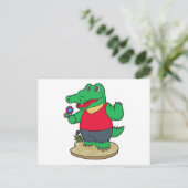 Krokodil mit Blumen Postkarte (Stehend Vorderseite)