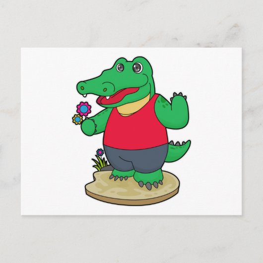Krokodil mit Blumen Postkarte (Vorderseite)