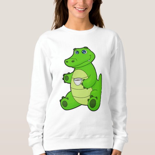 Krokodil mit Kaffee-Cup Sweatshirt (Vorderseite)