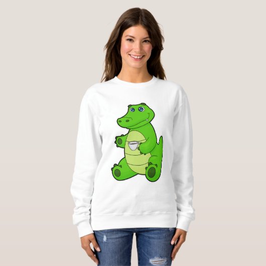 Krokodil mit Kaffee-Cup Sweatshirt (Vorne ganz)