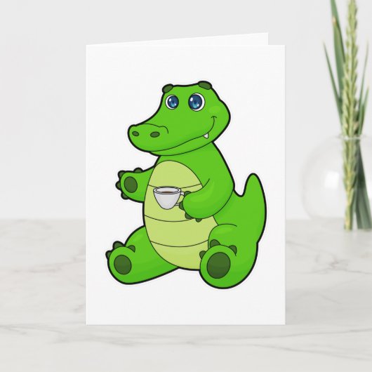 Krokodil mit Kaffeetasse Karte (Vorderseite)
