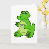 Krokodil mit Kaffeetasse Karte (Gelbe Blume)