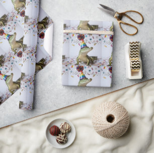 Krokodil mit Regenbogen-Geburtstagshut Geschenkpapier
