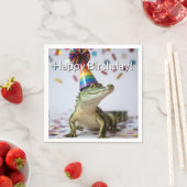 Krokodil mit Regenbogen-Geburtstagshut Serviette (Beispiel)
